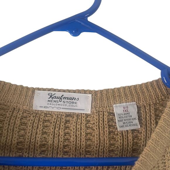 Kaufman's Enro Vintage 90s Men's Size Big 1XL Tan Chunky Knit Sweater - Picture 4 of 8